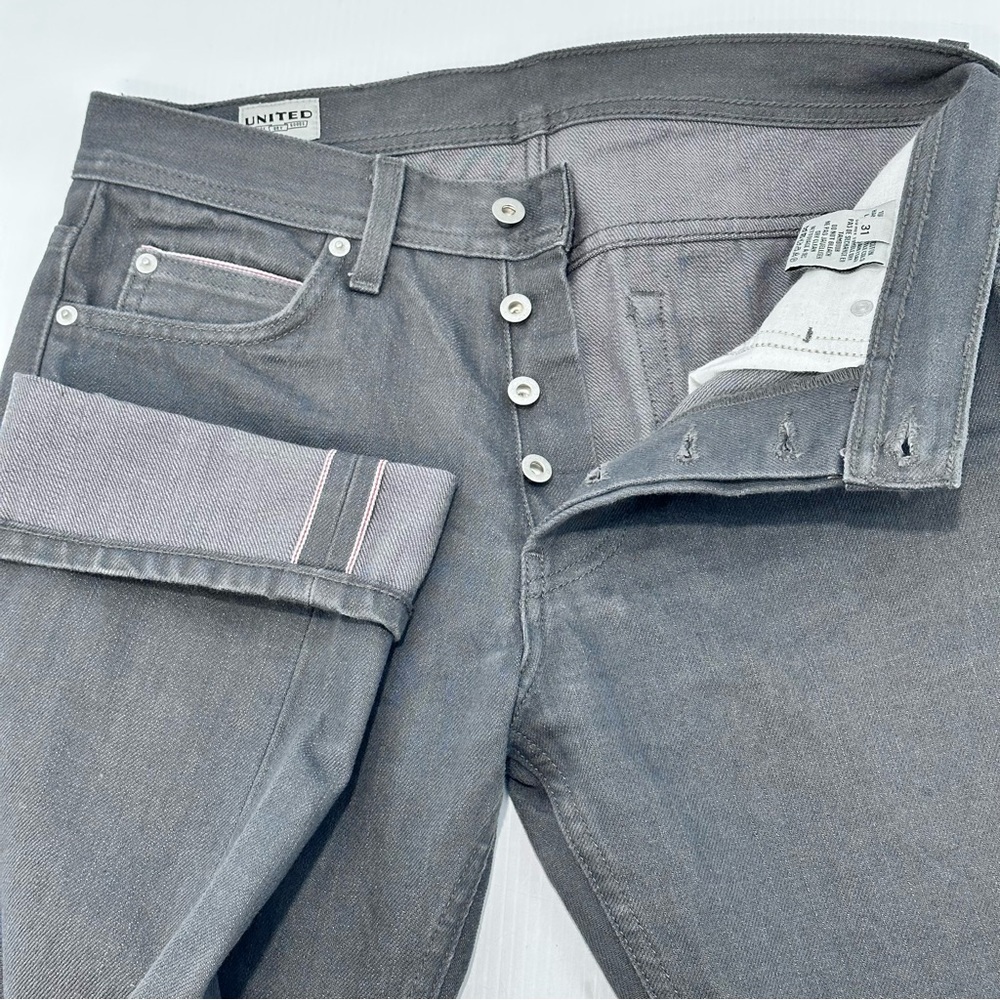 United Stock Dry Goods Selvedge Jeans‎ Mens 31x33 Gray Straight Denim Button Fly